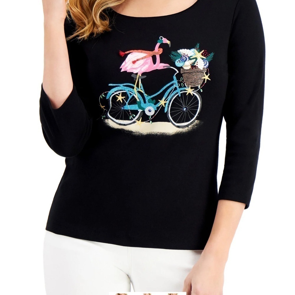 Women’s Karen Scott, An All-Cotton Top With Glittering Festivity.